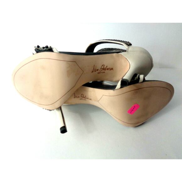 SAM EDELMAN Alton US 9.5M Cream Leather Gray Snake 2X Ankle Strap Stiletto Heels - Picture 6 of 7